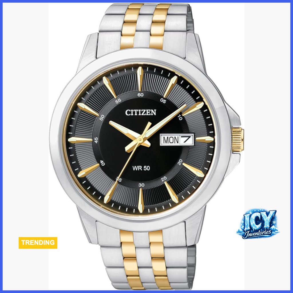 Stainless Steel Quartz Watch, Two-Tone, Day/Date, Water Resistant